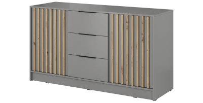 Kommode NELLY 3D Grau mit Lamellen Eiche Artisan groß 155 cm