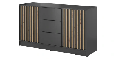 Kommode NELLY 3D Graphit mit Lamellen Eiche Artisan groß 155 cm