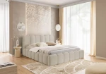 Beigefarbenes Kingsize Bett Micandi 180x200 cm aus flauschigem Catch Me (Bouclé) für ein Hotel-ähnliches Erlebnis.