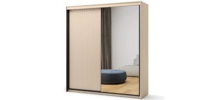 Schwebetürenschrank TREND TS-01 (200 cm) mit Rillenfront & LED – Sandbeige