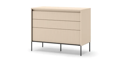 Kommode TREND TS-05 (104 cm) mit 3 Schubladen, Rillenfront & LED – Sandbeige