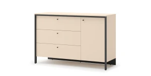 Breite Kommode ENNA EN-04 (136 cm) mit 1 Tür, 3 Schubladen & LED – Sandbeige