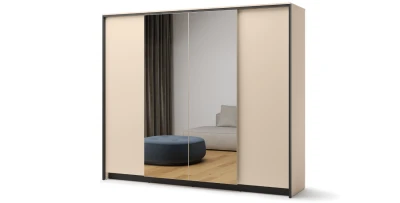XXL Drehtürenschrank ENNA EN-06 (250 cm) mit 4 Türen, Spiegel & LED – Sandbeige