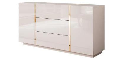 Luxus Sideboard ONYX (158 cm) Kaschmir Hochglanz, Gold-Akzente & Push-Open