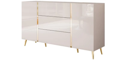Luxus Sideboard ONYX (158x88 cm) Kaschmir Hochglanz, Gold-Akzente & hohe Beine