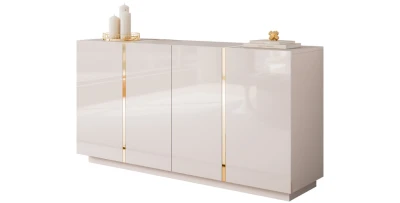 Luxus Sideboard ONYX 4-türig (158x81) Kaschmir Hochglanz, Gold-Akzente
