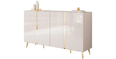 Luxus Sideboard ONYX 4-türig (158x88) Kaschmir Hochglanz, Goldfüße
