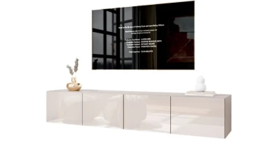Hänge-Lowboard TV-Schrank NOISY 200cm inkl. LED – Kaschmir Hochglanz