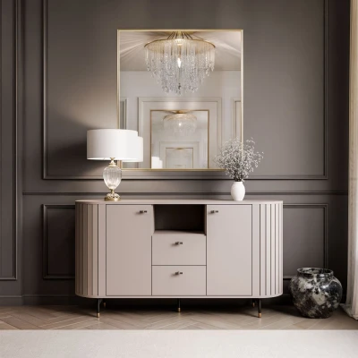 Sideboard LINNEA 150 cm 2D2S – Kaschmir / Beige – Runde Ecken & Lamellen
