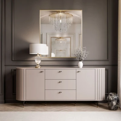 XXL Sideboard LINNEA 190 cm 2D3S – Kaschmir / Beige – Runde Ecken & Lamellen
