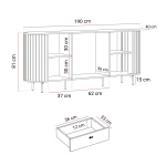 Technische Skizze des XXL Sideboards Linnea (2D3S), die die genauen Abmessungen (190x79x40 cm) für eine optimale Raumplanung detailliert darstellt.