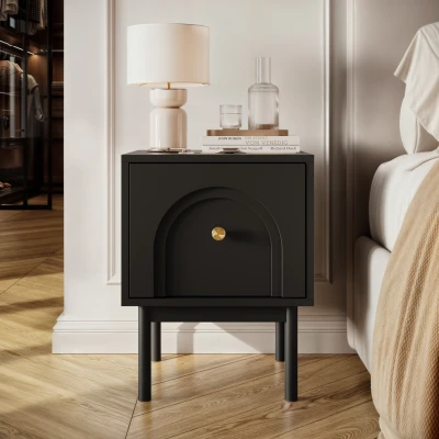 Nachttisch Nachtkonsole LIBERTY 41 cm – Schwarz geriffelt & Gold