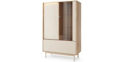 Vitrine Highboard TILA TI1 100 cm Kaschmir Geölte Eiche, Geriffelte Fronten, LED