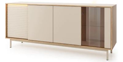 XXL Sideboard Kommode TILA TI2 184 cm Kaschmir Geölte Eiche, Geriffelte Fronten, LED