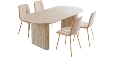 Set aus Rechteckig Esstisch OVI 180 cm mit geriffelter Struktur und Stühlen