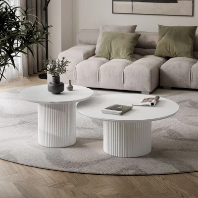 Couchtisch 2er Set ORI Rund – Satztisch in Lamellen-Optik