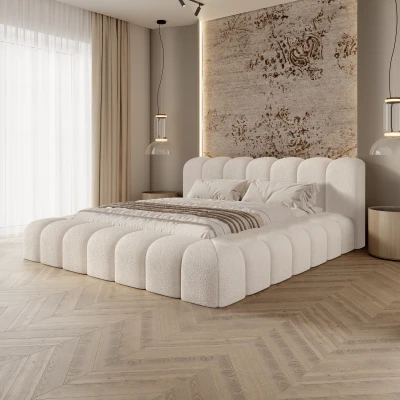 Designer Polsterbett AURORA Bouclé 140x200 cm mit Stauraum