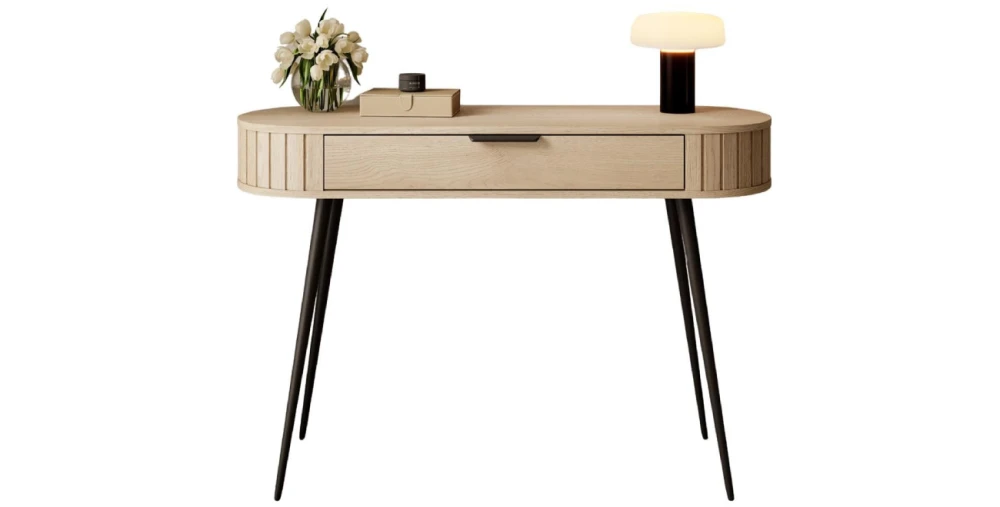 Schminktisch-Konsolentisch-MIZU-120-cm-Cremona-Eiche-Lamellen-mit-Schublade