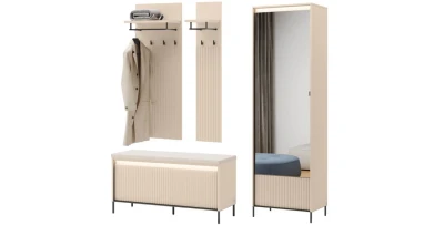 Garderoben Set TREND 2 – Flur Komplett-Set in Sandbeige (Japandi) – inkl. LED