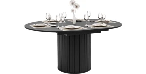 Esstisch Rund Ausziehbar LINNEA Ø 120-160 cm – Säule in Lamellen-Optik – Schwarz Matt