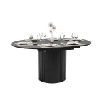 Ovaler Esstisch Linnea 120-160 cm in Schwarz mit geriffelter Säule