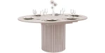 Esstisch rund ausziehbar Linnea in Kaschmir Beige mit Lamellen-Säule