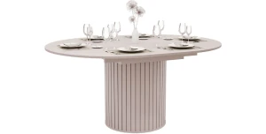 Esstisch Rund Ausziehbar LINNEA Ø 120-160 cm – Säule in Lamellen-Optik – Kaschmir / Beige
