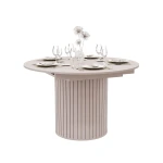 Runder Säulentisch Linnea 120 cm in Beige auf weißem Hintergrund