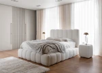 Gemütliche Einrichtung mit dem Bouclé Bett Cande und Stauraum