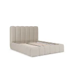 Frontansicht des beigen Designer Betts Cande 140x200 auf weißem Hintergrund