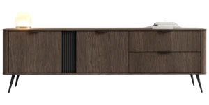 XXL TV-Lowboard Fernsehtisch VERIS E 195 cm Eiche Dunin Schwarz – Industrial Design