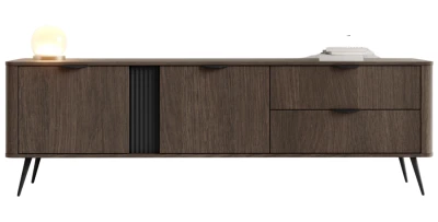 XXL TV-Lowboard Fernsehtisch VERIS E 195 cm Eiche Dunin Schwarz – Industrial Design