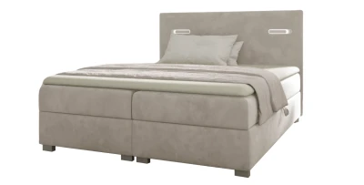 Boxspringbett mit Beleuchtung  LARA 180x200 (Bonell-Matratze und Topper), mit zwei Bettkästen, kontinentales Bett