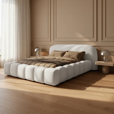 Designer Polsterbett ORLANDO (160x200) in Trend-Bouclé mit Bettkasten