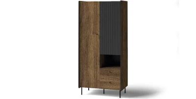 Kleiderschrank NERO P1 | mit Lamellen | Nussbaum Warmia & Schwarz | Loft industrial