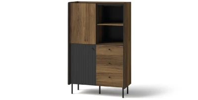 Regal mit Schubladen NERO P4 | mit Lamellen | Nussbaum Warmia & Schwarz | Loft industrial 