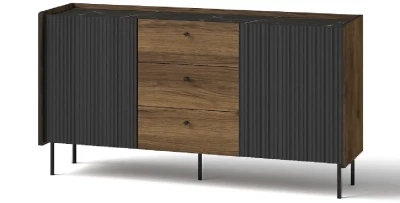 Sideboard mit Schubladen NERO P5 | mit Lamellen | Nussbaum Warmia & Schwarz | Loft industrial  
