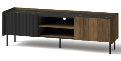 TV-Lowboard NERO P7 150 cm | mit Lamellen | Nussbaum Warmia & Schwarz | Loft industrial    