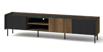 TV-Lowboard NERO P8 | mit Lamellen | Nussbaum Warmia & Schwarz | Loft industrial    