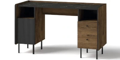Schreibtisch NERO P9 | mit Lamellen | Nussbaum Warmia & Schwarz | Loft industrial     