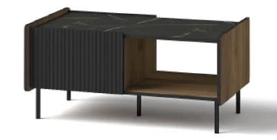 Couchtisch NERO P11 | mit Lamellen | Nussbaum Warmia & Schwarz | Loft industrial       