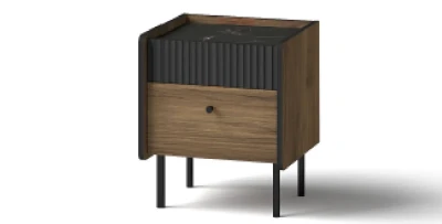 Nachtisch NERO P12 | mit Lamellen | Nussbaum Warmia & Schwarz | Loft industrial  