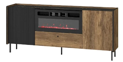 Kommode mit optionalem Kamin NERO P16 | mit Lamellen | Nussbaum Warmia & Schwarz | Loft industrial   