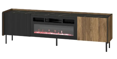 TV-Lowboard mit optionalem Kamin NERO P17 | mit Lamellen | Nussbaum Warmia & Schwarz | Loft industrial    