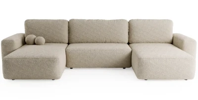Wohnlandschaft NOLA U in U-Form 374 cm mit Schlaffunktion – Bouclé Teddy-Stoff