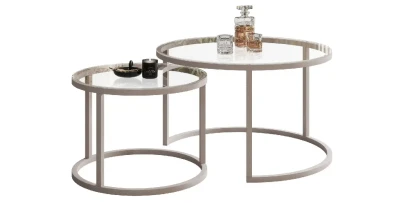 Runder Couchtisch Inez 2in1 | 50 & 70 cm | Luxus Design | Kaschmir & Glas Hochglanz