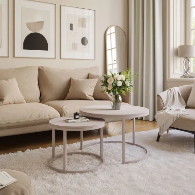 Runder Couchtisch Inez 2in1 | 50 & 70 cm | Luxus Design | Kaschmir & mattes Tischblatt 