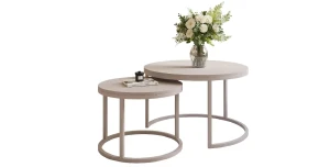 Runder Couchtisch Inez 2in1 | 50 & 70 cm | Luxus Design | Kaschmir & mattes Tischblatt 