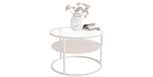 Runder Couchtisch INEZ SLIM Glas & Kaschmir Ø 60cm