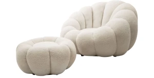 Designer Bouclé-Drehsessel ORIA mit Hocker (Set) Teddy-Stoff